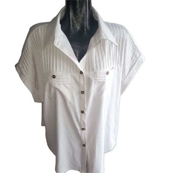 Shein Cream Colored Button-Up Short Sleeve Top 3XL - Picture 1 of 5